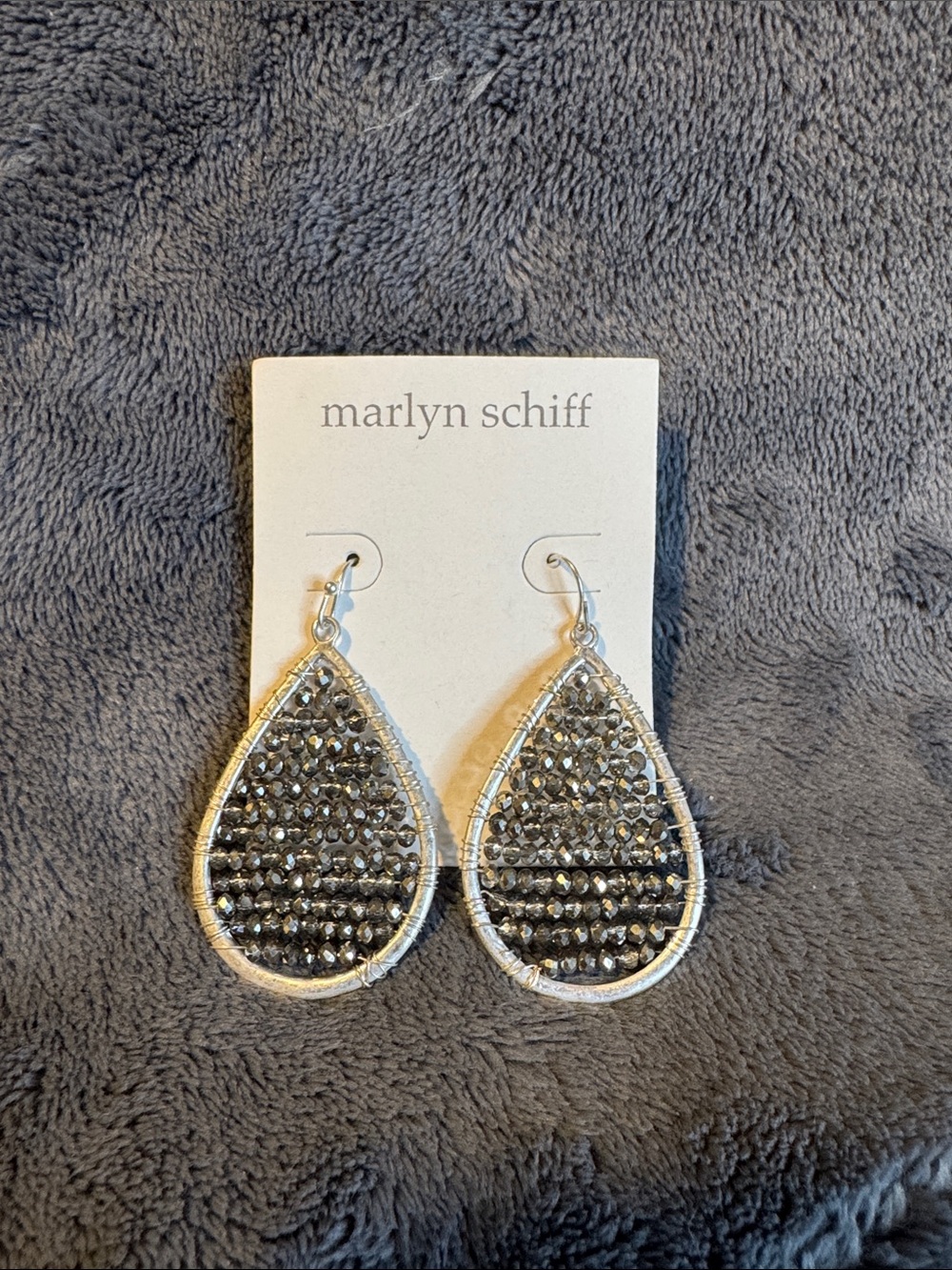 Marlyn Schiff Teardrop Beaded Silver Earrings Gun Metal